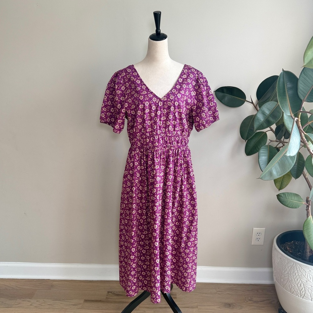J.Crew Floral V-neck V-back Smocked Waist Puff Sleeve Midi Dress 14 - Picture 5 of 12